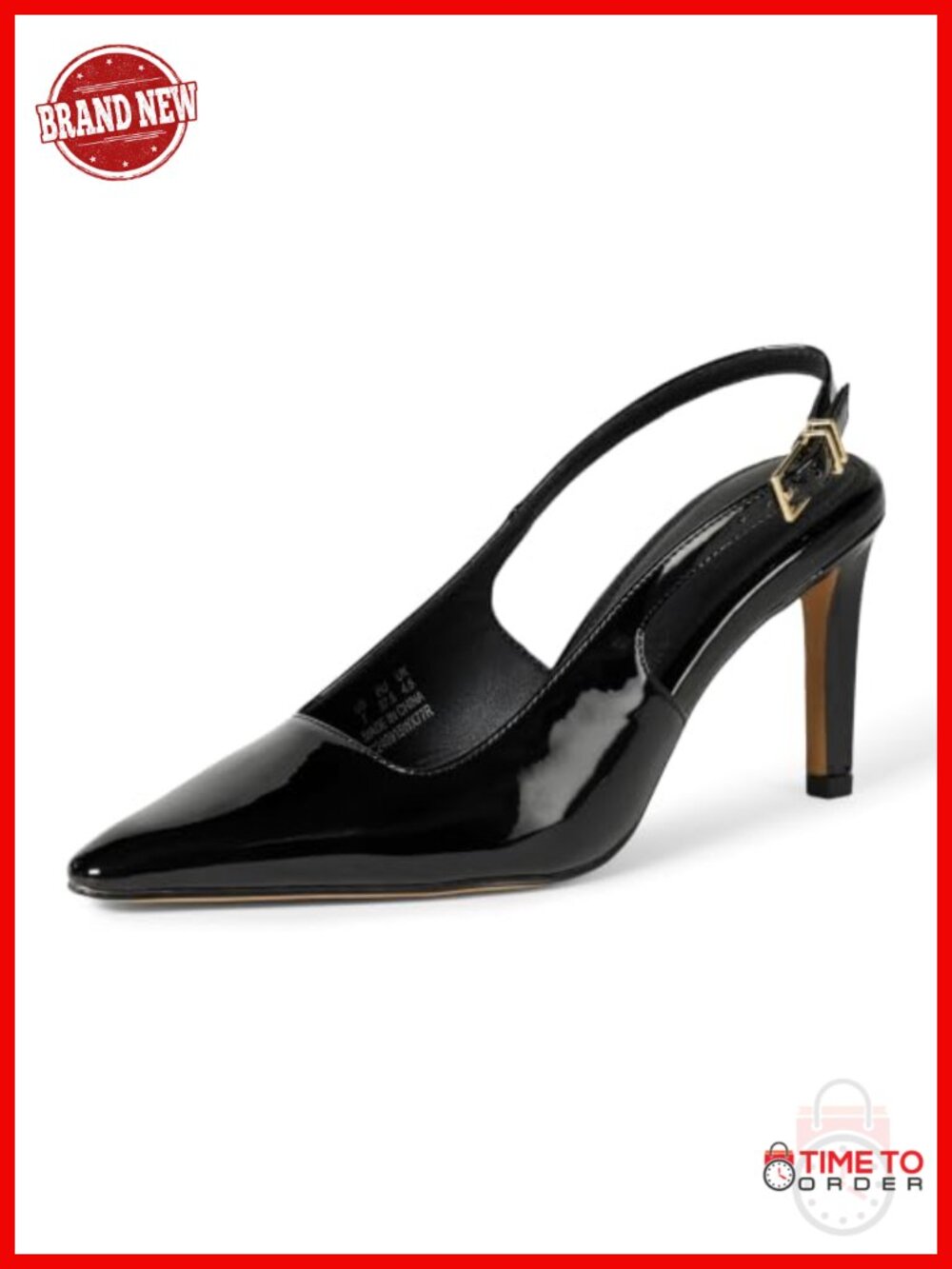 Slingback Heels Pointed Toe Faux Patent Leather Ankle Strap Memory Foam